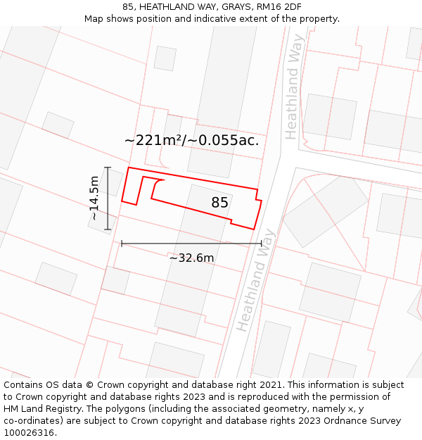 85, HEATHLAND WAY, GRAYS, RM16 2DF: Plot and title map