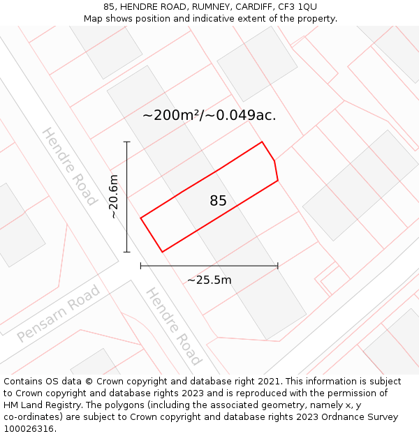 85, HENDRE ROAD, RUMNEY, CARDIFF, CF3 1QU: Plot and title map