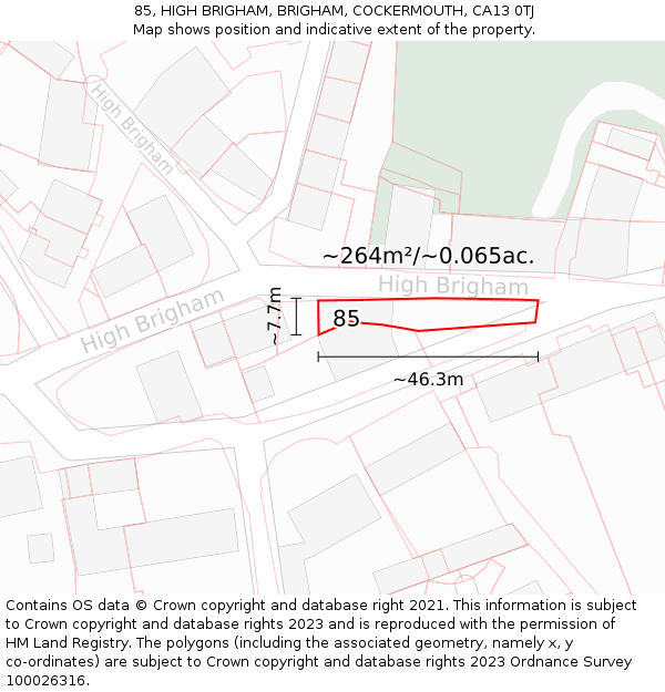 85, HIGH BRIGHAM, BRIGHAM, COCKERMOUTH, CA13 0TJ: Plot and title map