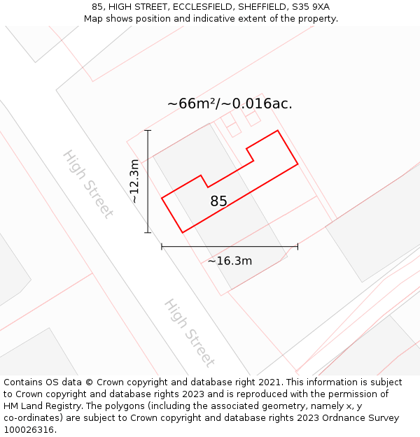 85, HIGH STREET, ECCLESFIELD, SHEFFIELD, S35 9XA: Plot and title map