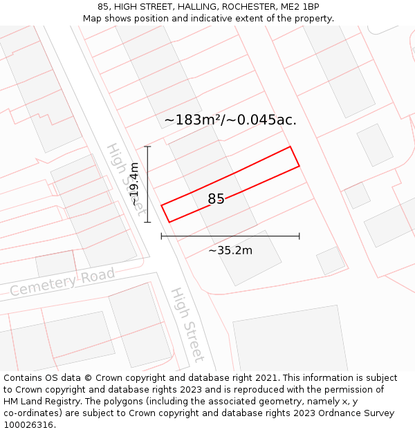 85, HIGH STREET, HALLING, ROCHESTER, ME2 1BP: Plot and title map