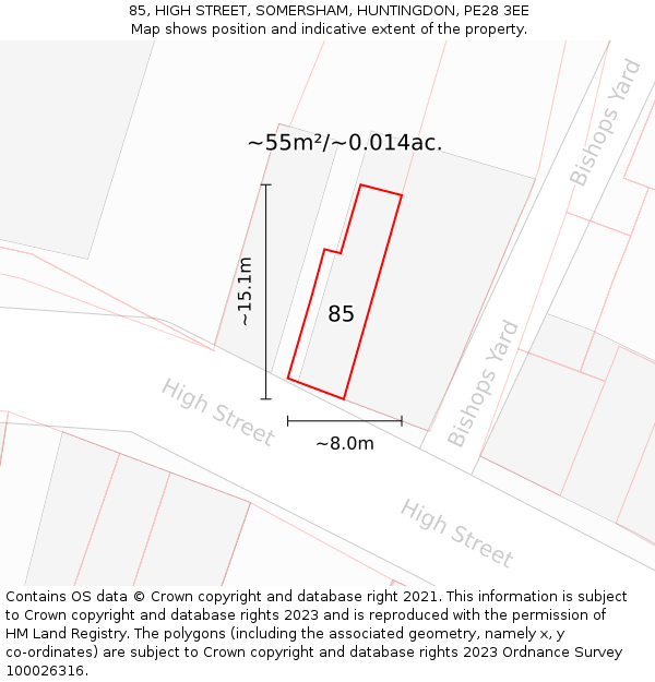 85, HIGH STREET, SOMERSHAM, HUNTINGDON, PE28 3EE: Plot and title map