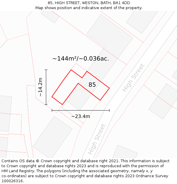 85, HIGH STREET, WESTON, BATH, BA1 4DD: Plot and title map