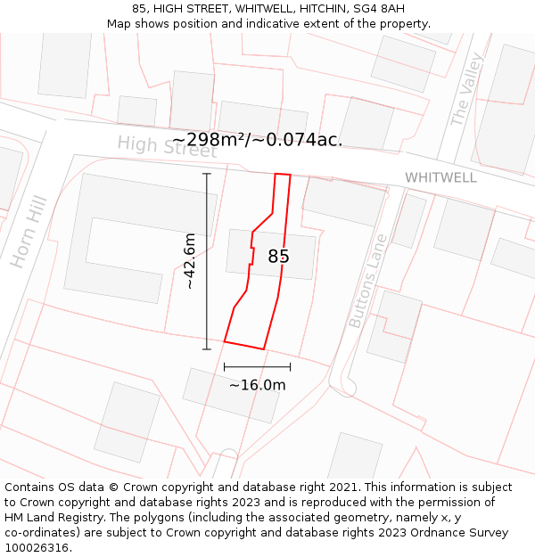 85, HIGH STREET, WHITWELL, HITCHIN, SG4 8AH: Plot and title map