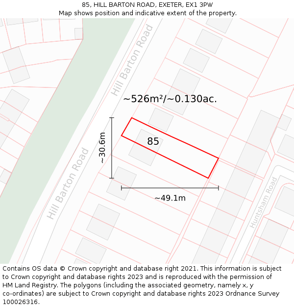 85, HILL BARTON ROAD, EXETER, EX1 3PW: Plot and title map