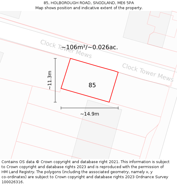 85, HOLBOROUGH ROAD, SNODLAND, ME6 5PA: Plot and title map