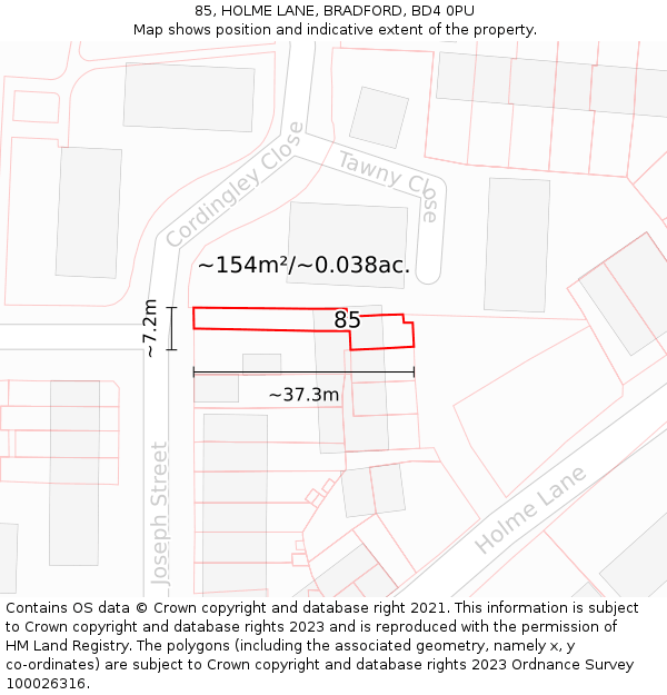 85, HOLME LANE, BRADFORD, BD4 0PU: Plot and title map
