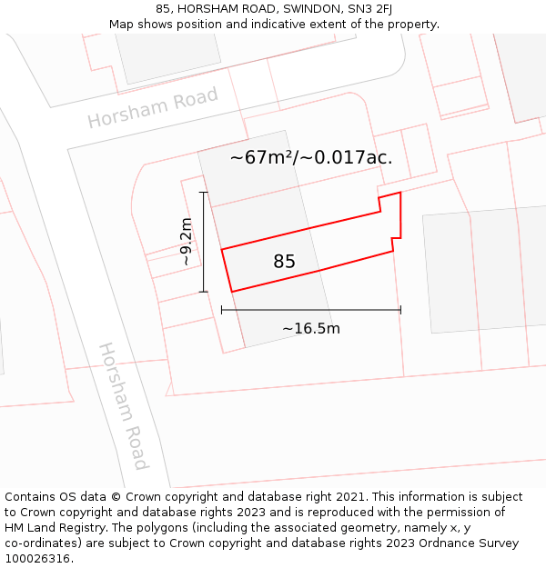 85, HORSHAM ROAD, SWINDON, SN3 2FJ: Plot and title map