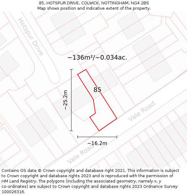 85, HOTSPUR DRIVE, COLWICK, NOTTINGHAM, NG4 2BS: Plot and title map
