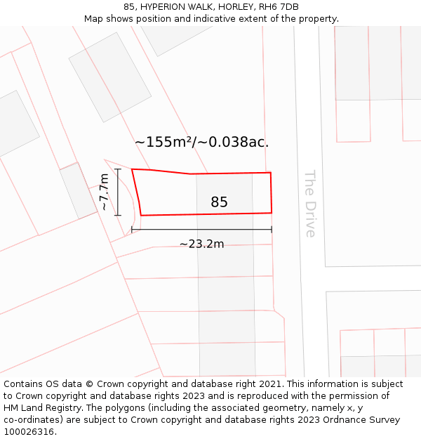85, HYPERION WALK, HORLEY, RH6 7DB: Plot and title map
