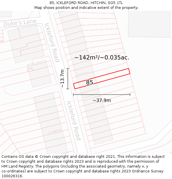 85, ICKLEFORD ROAD, HITCHIN, SG5 1TL: Plot and title map