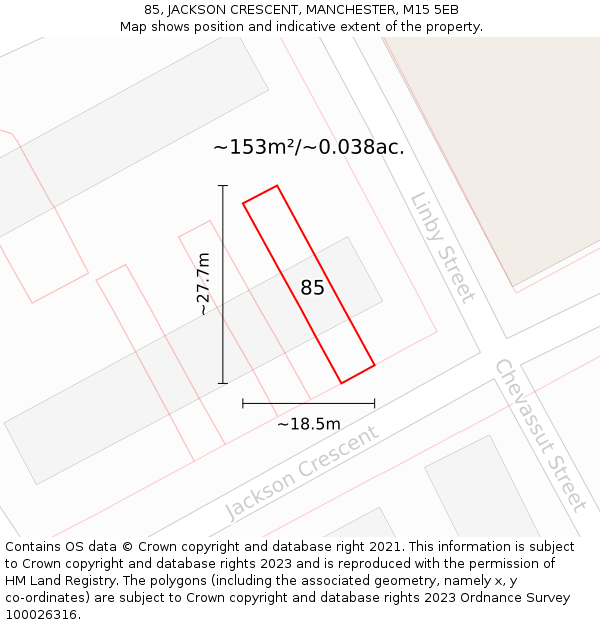 85, JACKSON CRESCENT, MANCHESTER, M15 5EB: Plot and title map