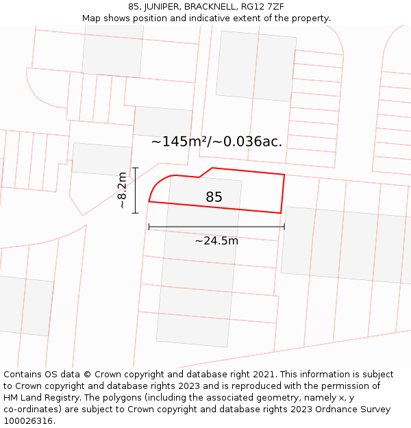 85, JUNIPER, BRACKNELL, RG12 7ZF: Plot and title map