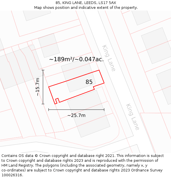85, KING LANE, LEEDS, LS17 5AX: Plot and title map