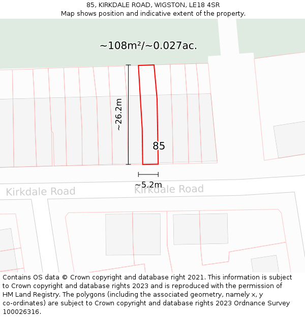 85, KIRKDALE ROAD, WIGSTON, LE18 4SR: Plot and title map