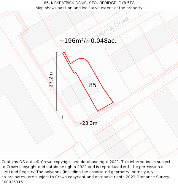 85, KIRKPATRICK DRIVE, STOURBRIDGE, DY8 5TG: Plot and title map