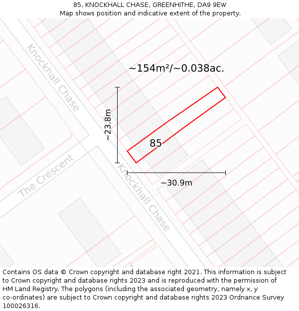 85, KNOCKHALL CHASE, GREENHITHE, DA9 9EW: Plot and title map