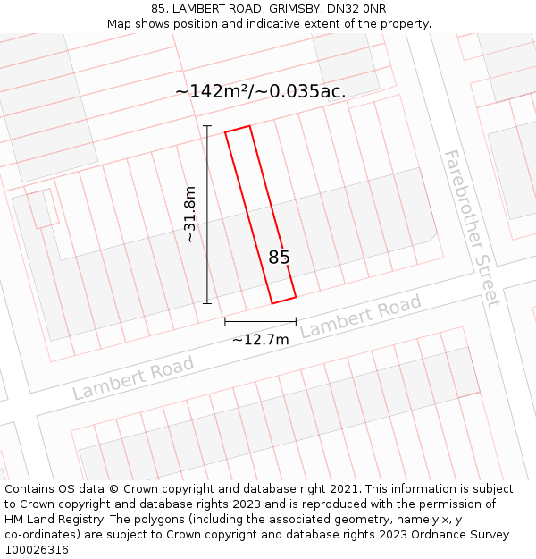 85, LAMBERT ROAD, GRIMSBY, DN32 0NR: Plot and title map
