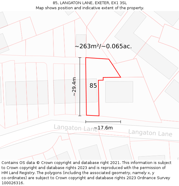 85, LANGATON LANE, EXETER, EX1 3SL: Plot and title map