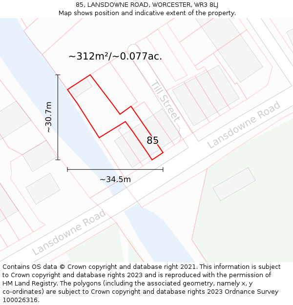 85, LANSDOWNE ROAD, WORCESTER, WR3 8LJ: Plot and title map