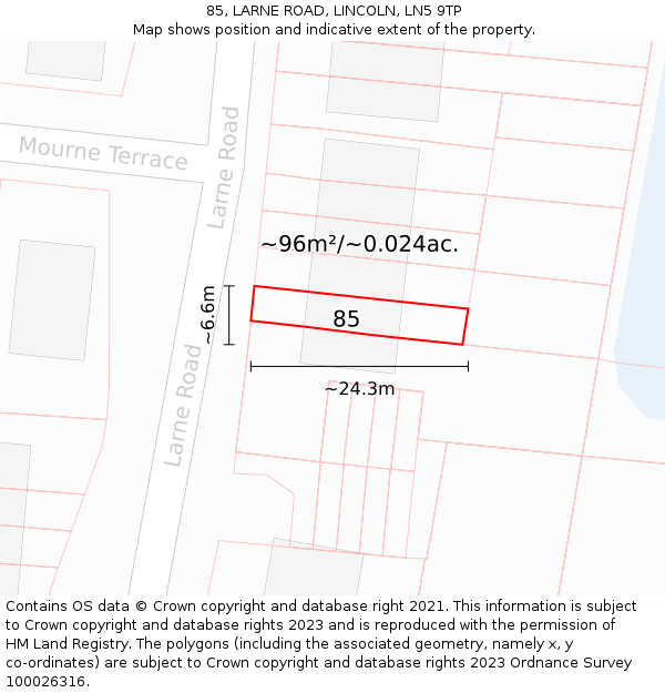 85, LARNE ROAD, LINCOLN, LN5 9TP: Plot and title map