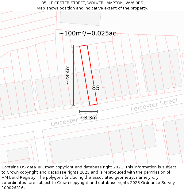 85, LEICESTER STREET, WOLVERHAMPTON, WV6 0PS: Plot and title map