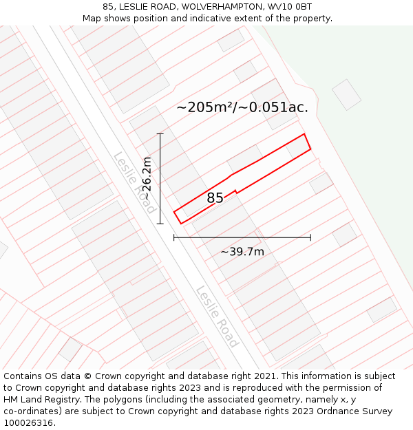 85, LESLIE ROAD, WOLVERHAMPTON, WV10 0BT: Plot and title map