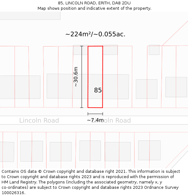 85, LINCOLN ROAD, ERITH, DA8 2DU: Plot and title map