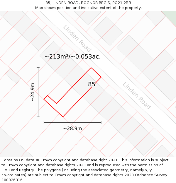 85, LINDEN ROAD, BOGNOR REGIS, PO21 2BB: Plot and title map