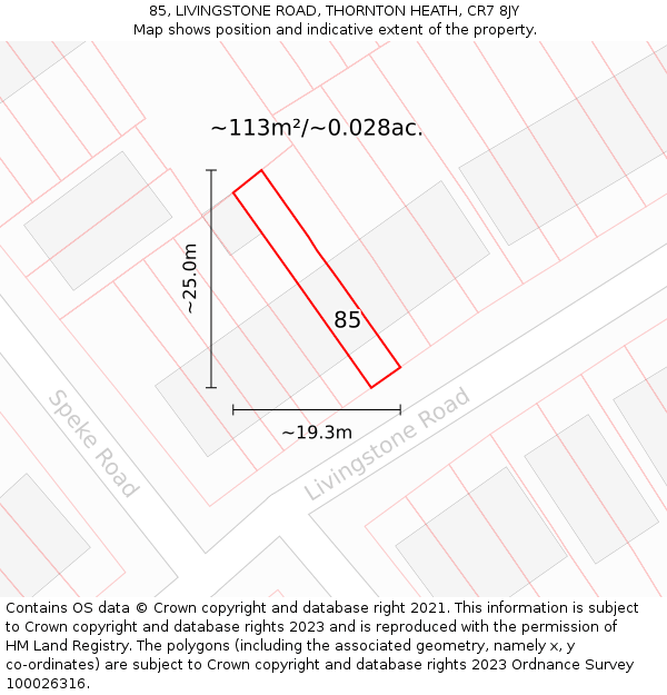 85, LIVINGSTONE ROAD, THORNTON HEATH, CR7 8JY: Plot and title map