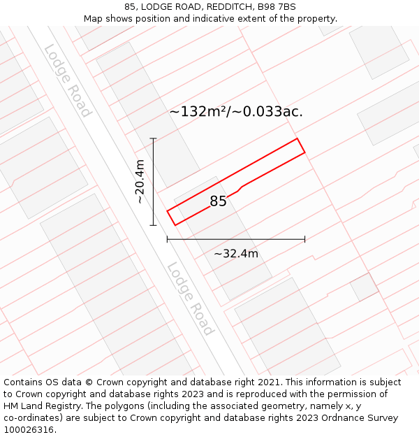 85, LODGE ROAD, REDDITCH, B98 7BS: Plot and title map