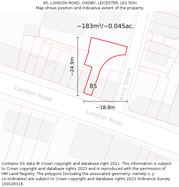 85, LONDON ROAD, OADBY, LEICESTER, LE2 5DN: Plot and title map