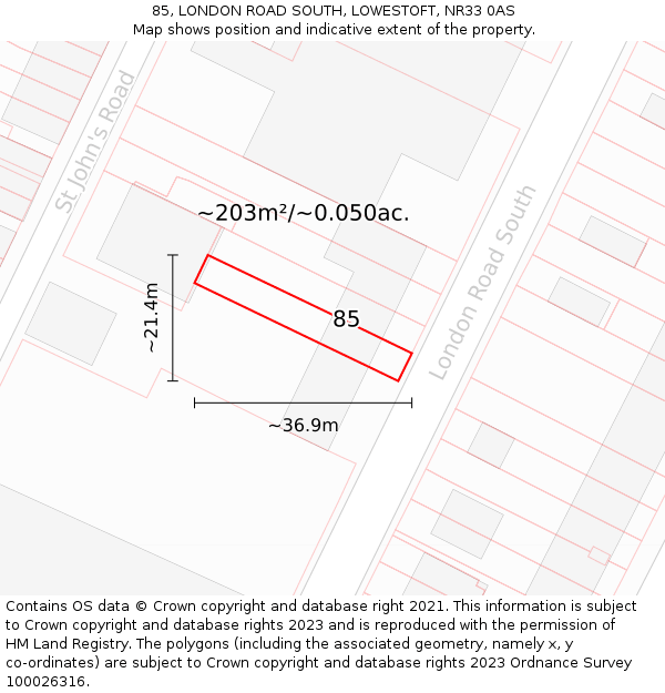 85, LONDON ROAD SOUTH, LOWESTOFT, NR33 0AS: Plot and title map