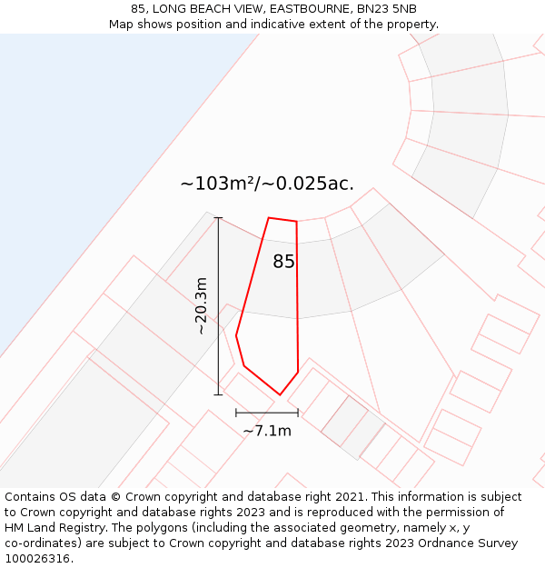 85, LONG BEACH VIEW, EASTBOURNE, BN23 5NB: Plot and title map