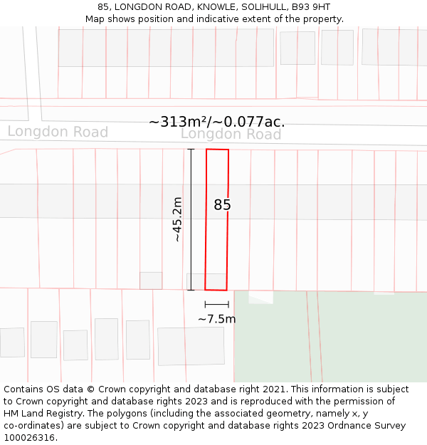 85, LONGDON ROAD, KNOWLE, SOLIHULL, B93 9HT: Plot and title map