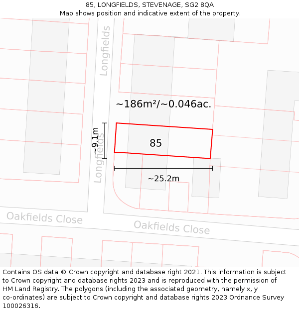85, LONGFIELDS, STEVENAGE, SG2 8QA: Plot and title map