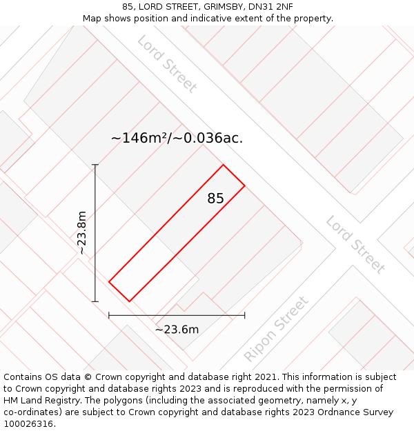 85, LORD STREET, GRIMSBY, DN31 2NF: Plot and title map