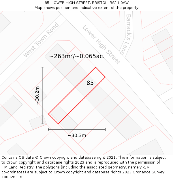 85, LOWER HIGH STREET, BRISTOL, BS11 0AW: Plot and title map