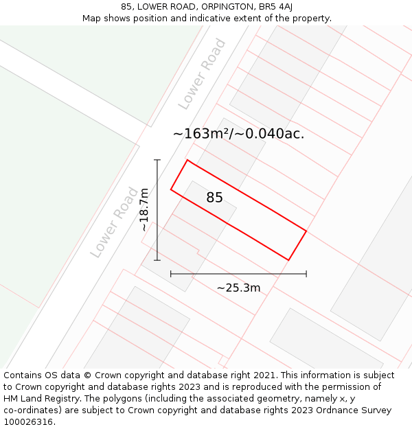 85, LOWER ROAD, ORPINGTON, BR5 4AJ: Plot and title map