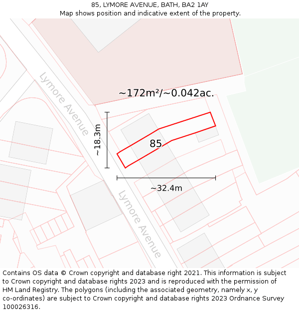 85, LYMORE AVENUE, BATH, BA2 1AY: Plot and title map
