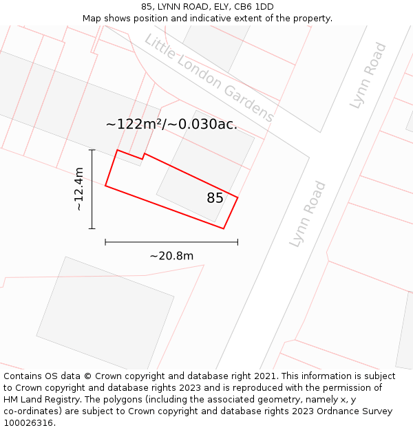 85, LYNN ROAD, ELY, CB6 1DD: Plot and title map