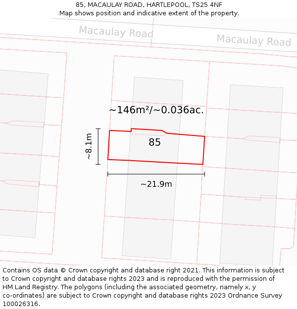 85, MACAULAY ROAD, HARTLEPOOL, TS25 4NF: Plot and title map