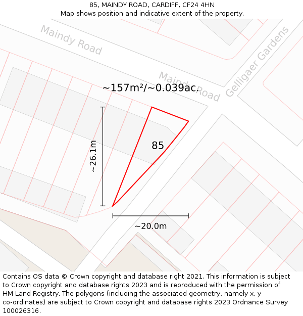 85, MAINDY ROAD, CARDIFF, CF24 4HN: Plot and title map