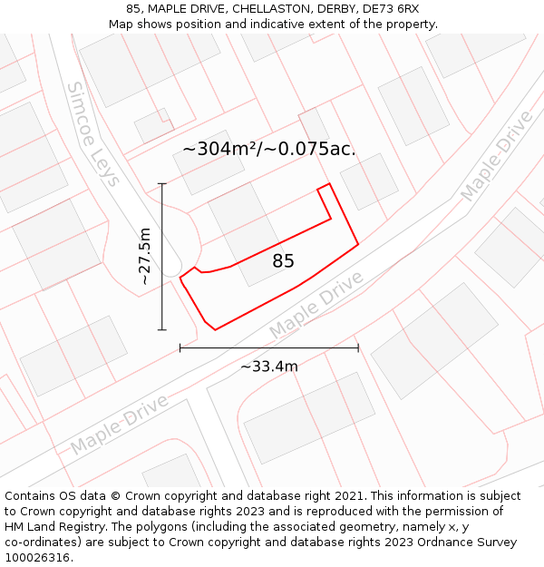 85, MAPLE DRIVE, CHELLASTON, DERBY, DE73 6RX: Plot and title map