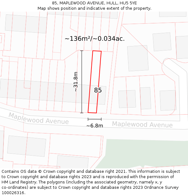85, MAPLEWOOD AVENUE, HULL, HU5 5YE: Plot and title map