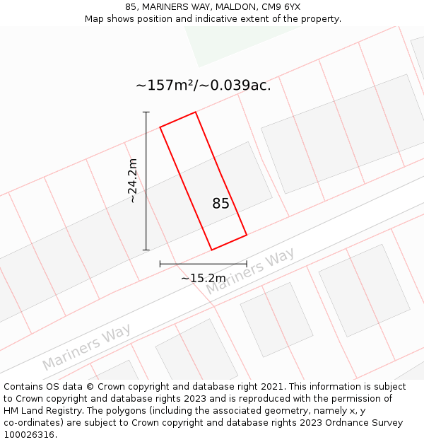 85, MARINERS WAY, MALDON, CM9 6YX: Plot and title map