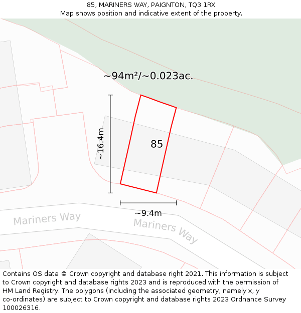 85, MARINERS WAY, PAIGNTON, TQ3 1RX: Plot and title map