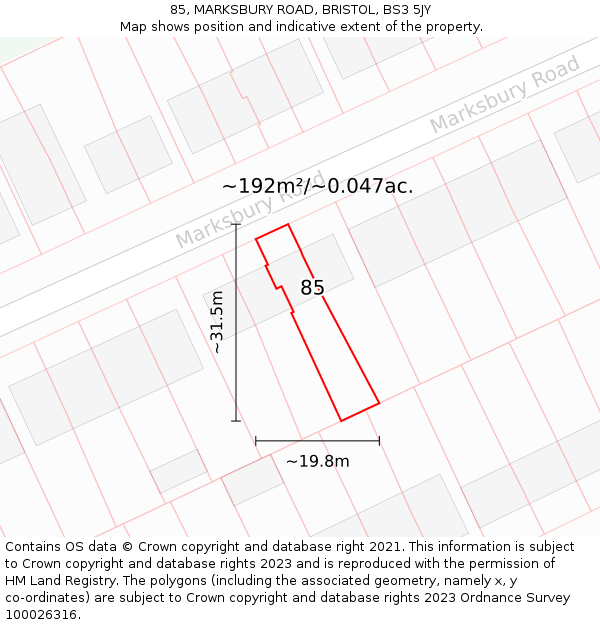 85, MARKSBURY ROAD, BRISTOL, BS3 5JY: Plot and title map