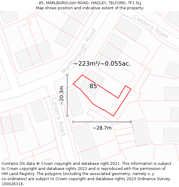 85, MARLBOROUGH ROAD, HADLEY, TELFORD, TF1 5LJ: Plot and title map