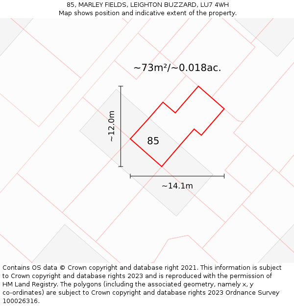 85, MARLEY FIELDS, LEIGHTON BUZZARD, LU7 4WH: Plot and title map